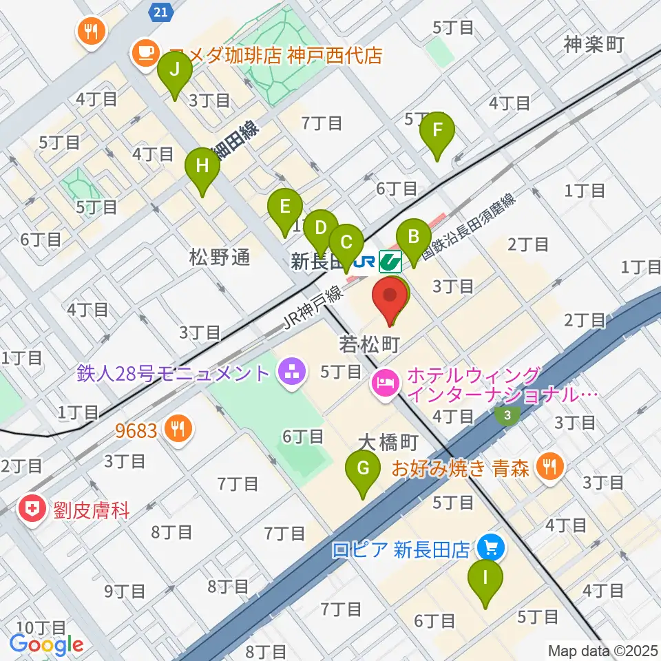 長田区文化センター別館ピフレホール周辺のコンビニエンスストア一覧地図