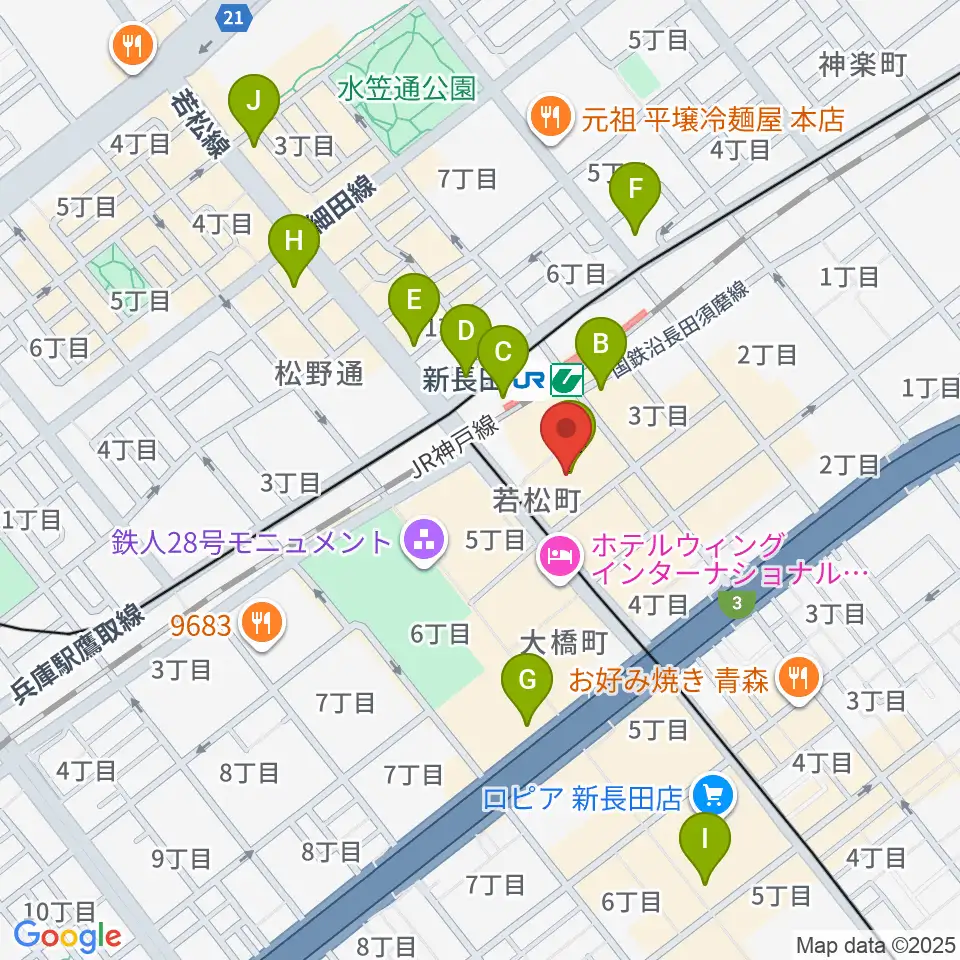 長田区文化センター別館ピフレホール周辺のコンビニエンスストア一覧地図