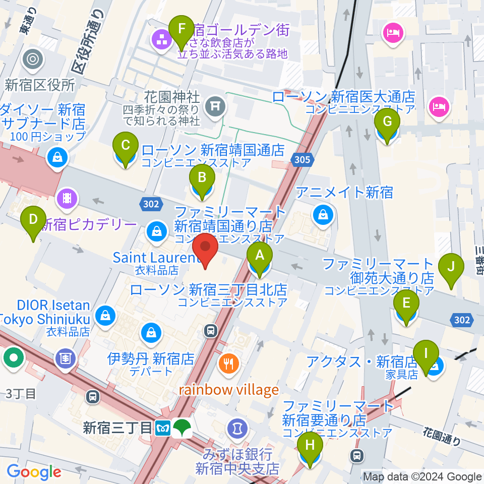 テアトル新宿周辺のコンビニエンスストア一覧地図