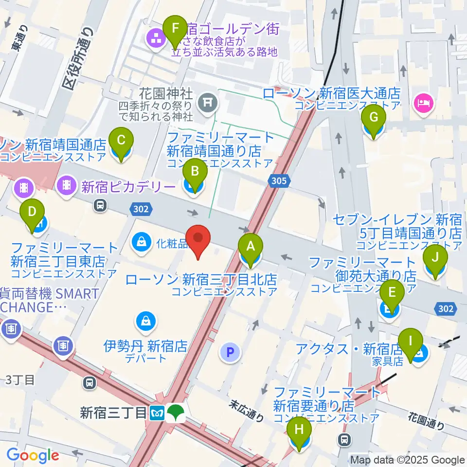 テアトル新宿周辺のコンビニエンスストア一覧地図
