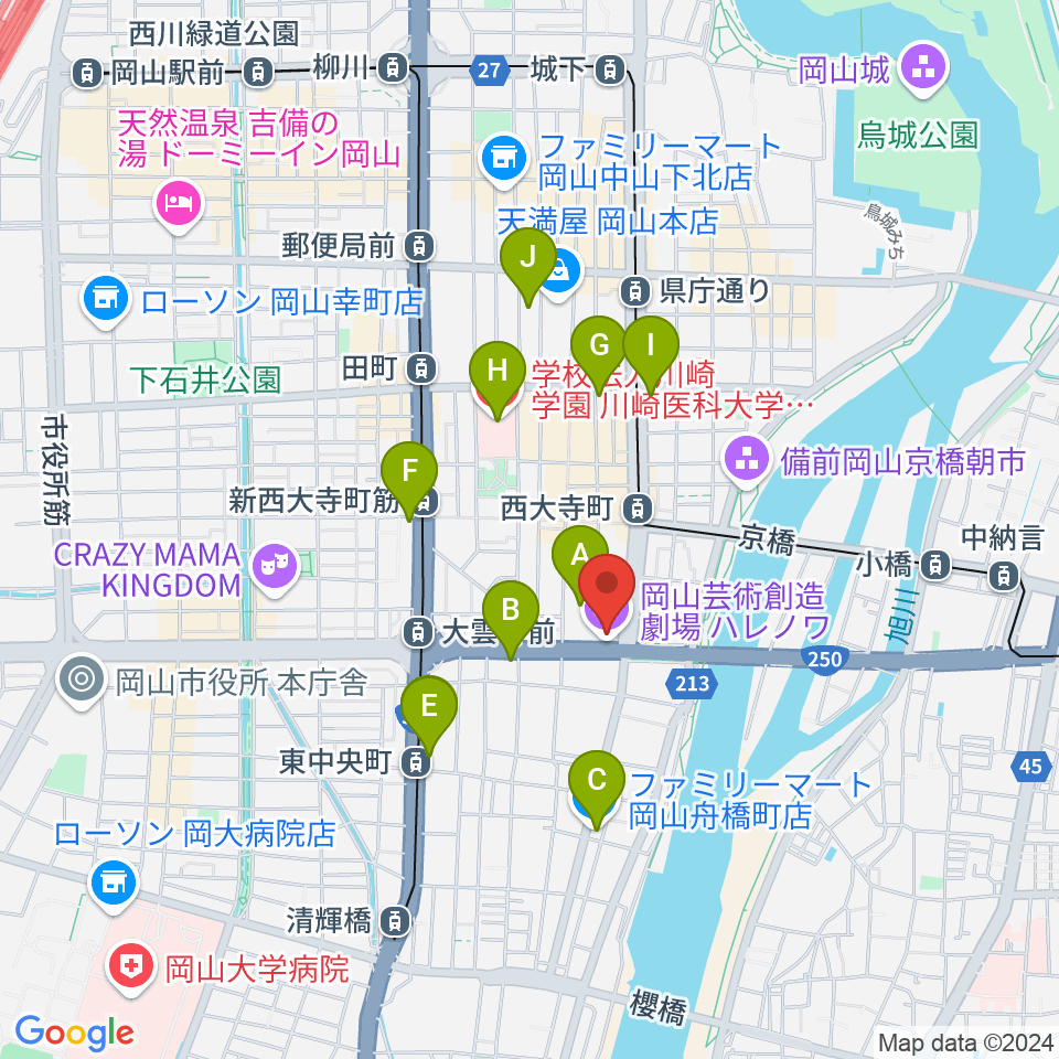 岡山芸術創造劇場ハレノワ周辺のコンビニエンスストア一覧地図