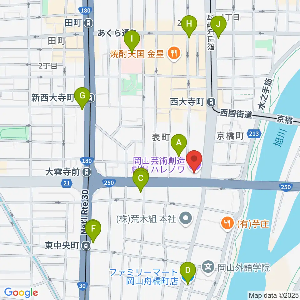 岡山芸術創造劇場ハレノワ周辺のコンビニエンスストア一覧地図