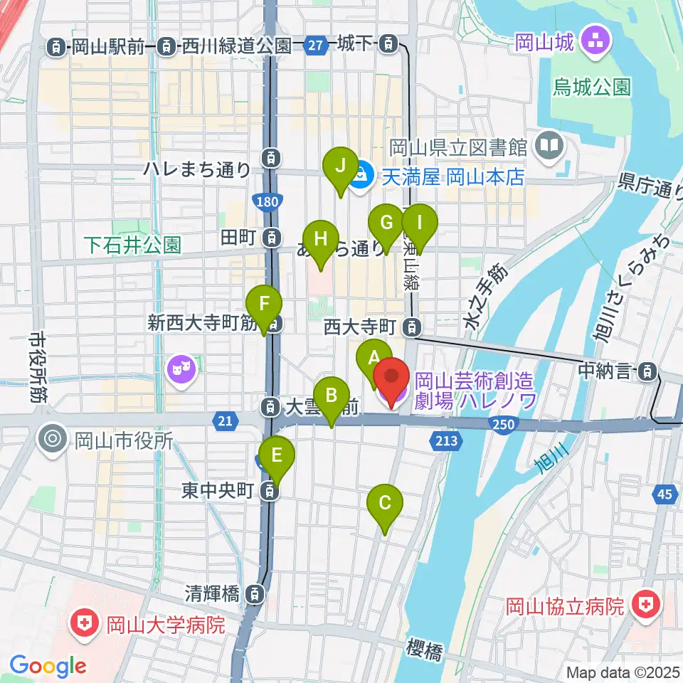 岡山芸術創造劇場ハレノワ周辺のコンビニエンスストア一覧地図