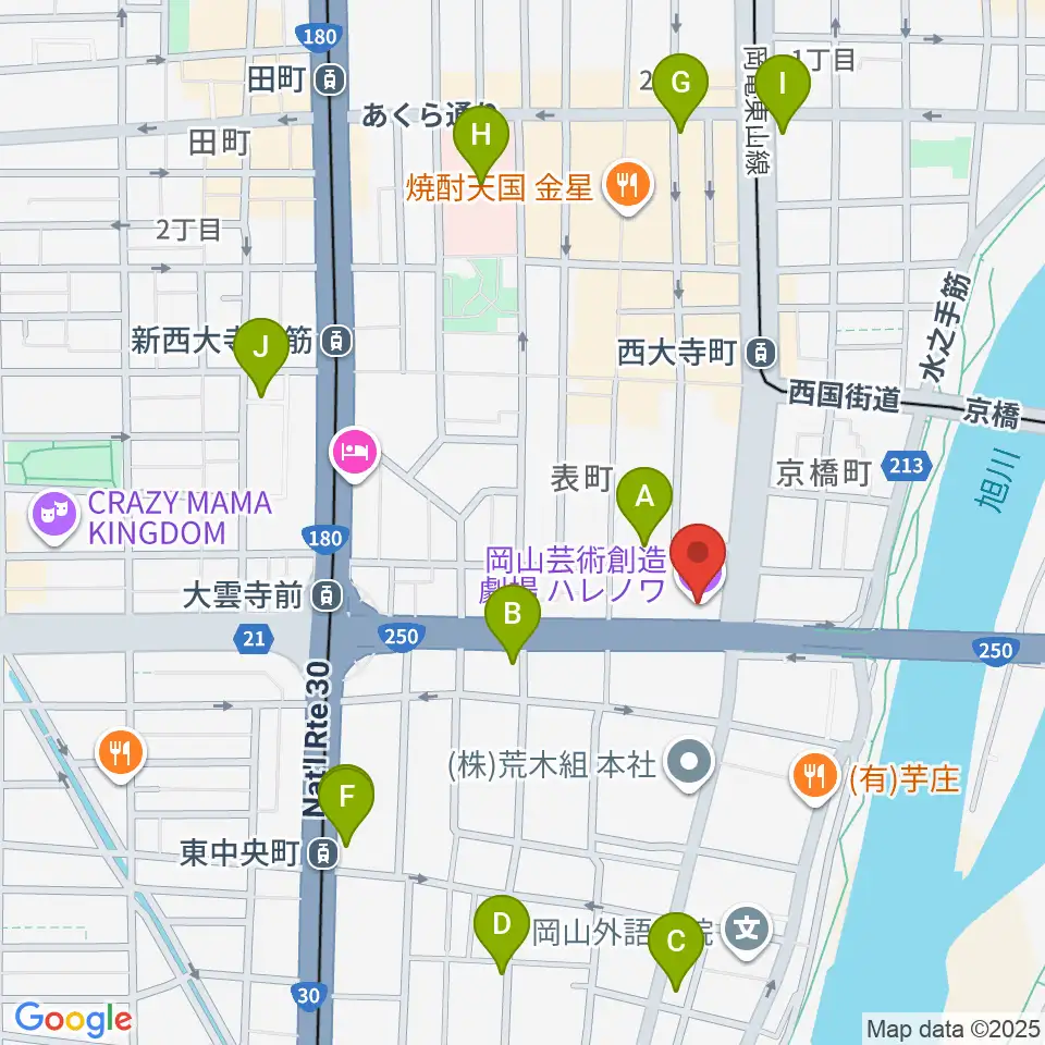 岡山芸術創造劇場ハレノワ周辺のコンビニエンスストア一覧地図