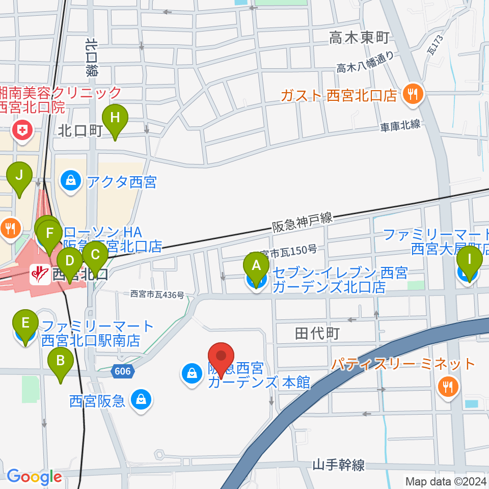 山野楽器 西宮ガーデンズ店周辺のコンビニエンスストア一覧地図