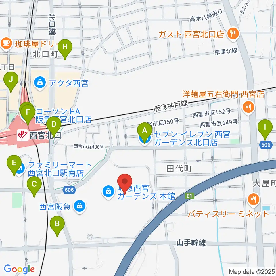 山野楽器 西宮ガーデンズ店周辺のコンビニエンスストア一覧地図