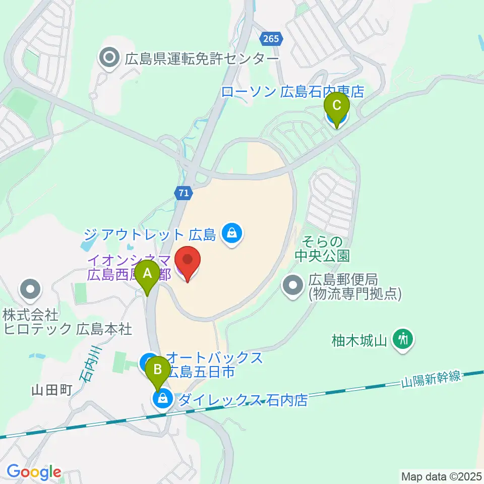 イオンシネマ広島西風新都周辺のコンビニエンスストア一覧地図
