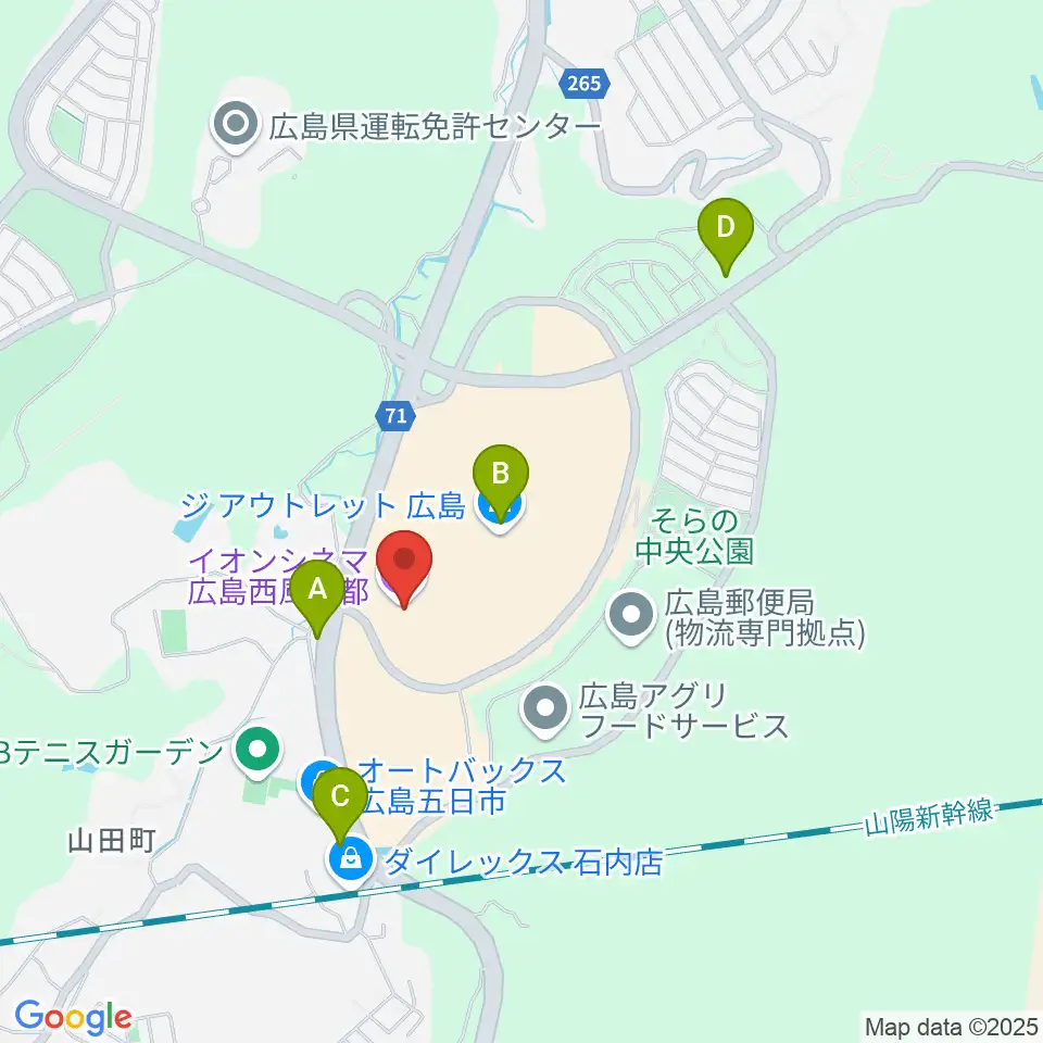イオンシネマ広島西風新都周辺のコンビニエンスストア一覧地図