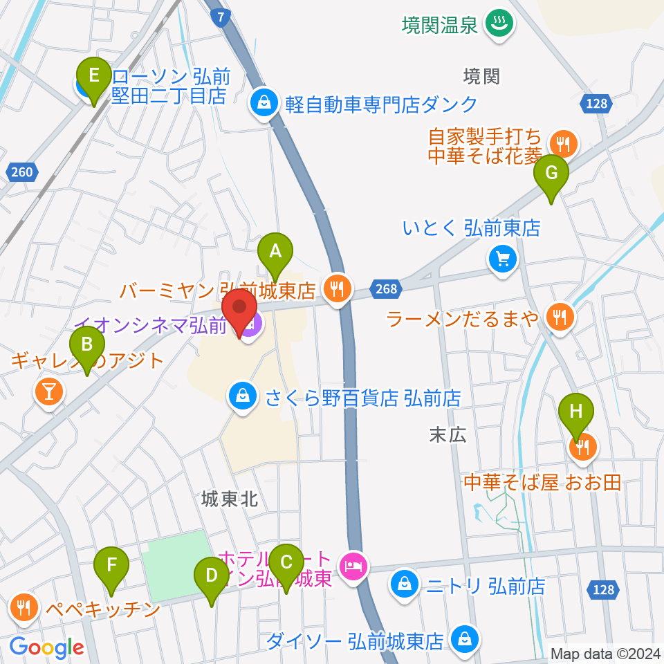 イオンシネマ弘前周辺のコンビニエンスストア一覧地図