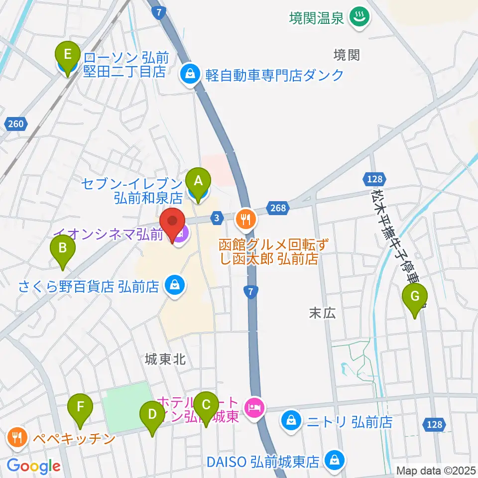イオンシネマ弘前周辺のコンビニエンスストア一覧地図