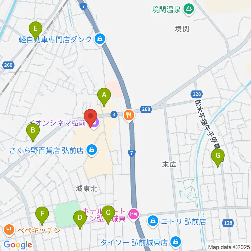 イオンシネマ弘前周辺のコンビニエンスストア一覧地図