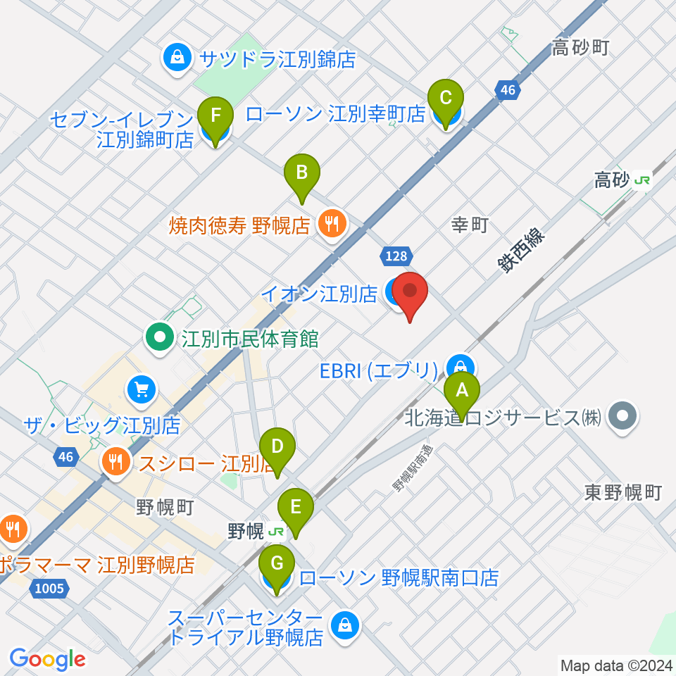 イオンシネマ江別周辺のコンビニエンスストア一覧地図