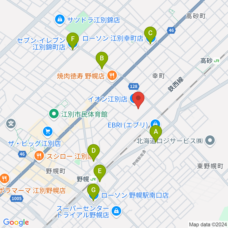 イオンシネマ江別周辺のコンビニエンスストア一覧地図