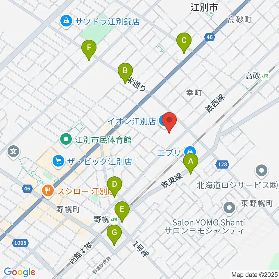 イオンシネマ江別周辺のコンビニエンスストア一覧地図
