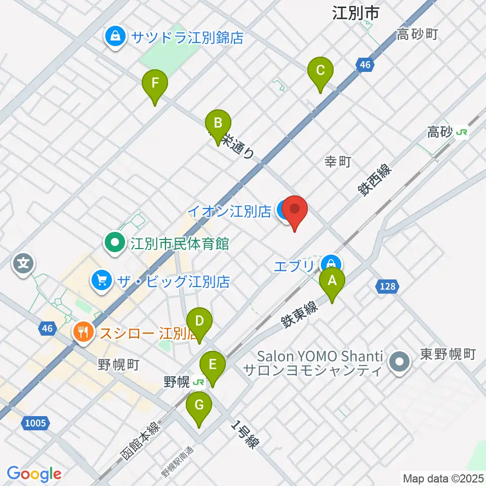 イオンシネマ江別周辺のコンビニエンスストア一覧地図
