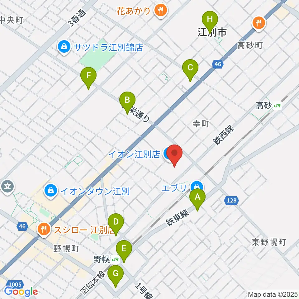 イオンシネマ江別周辺のコンビニエンスストア一覧地図