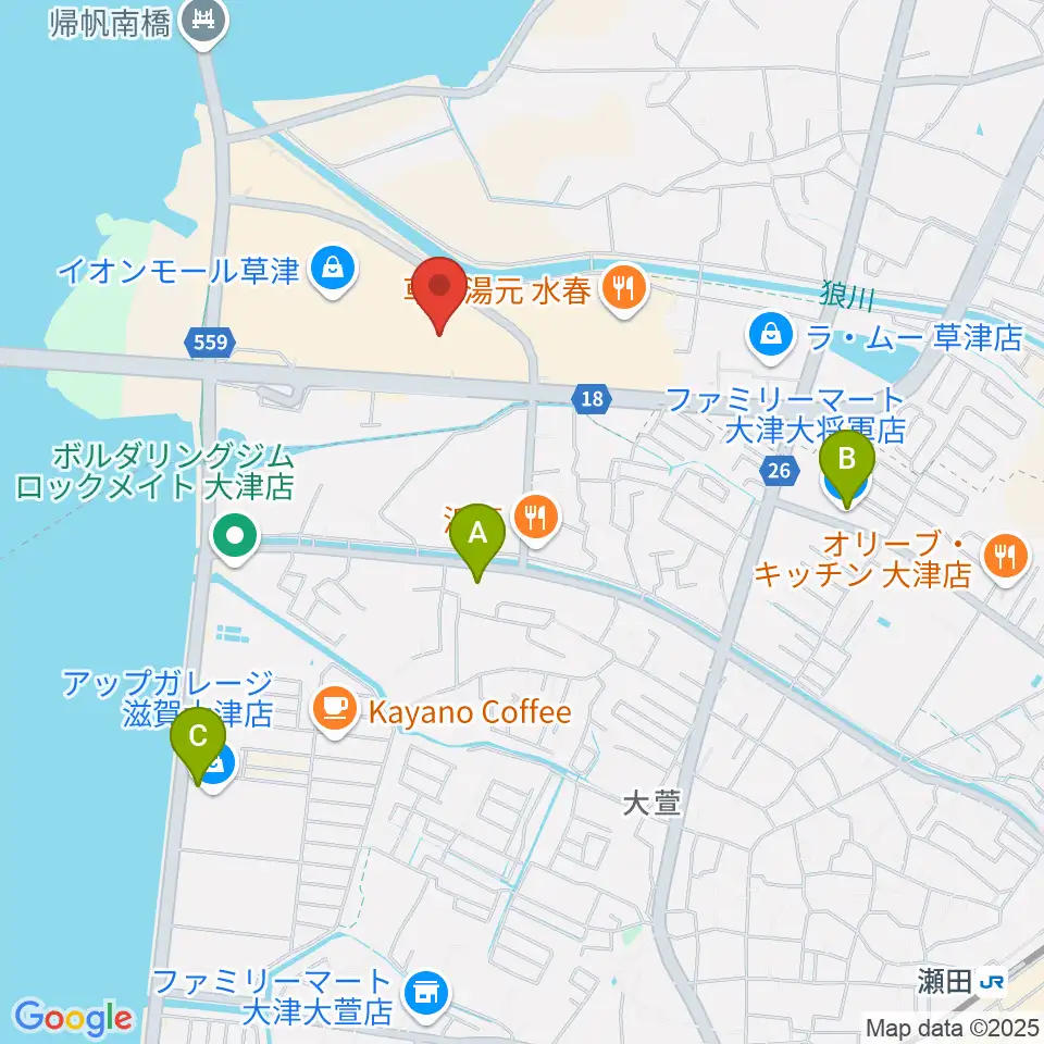 イオンシネマ草津周辺のコンビニエンスストア一覧地図
