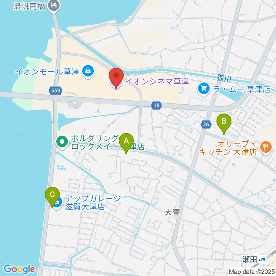 イオンシネマ草津周辺のコンビニエンスストア一覧地図