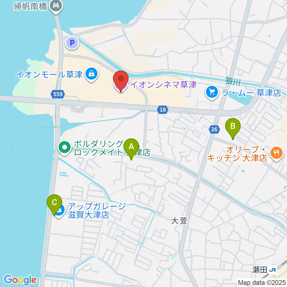 イオンシネマ草津周辺のコンビニエンスストア一覧地図