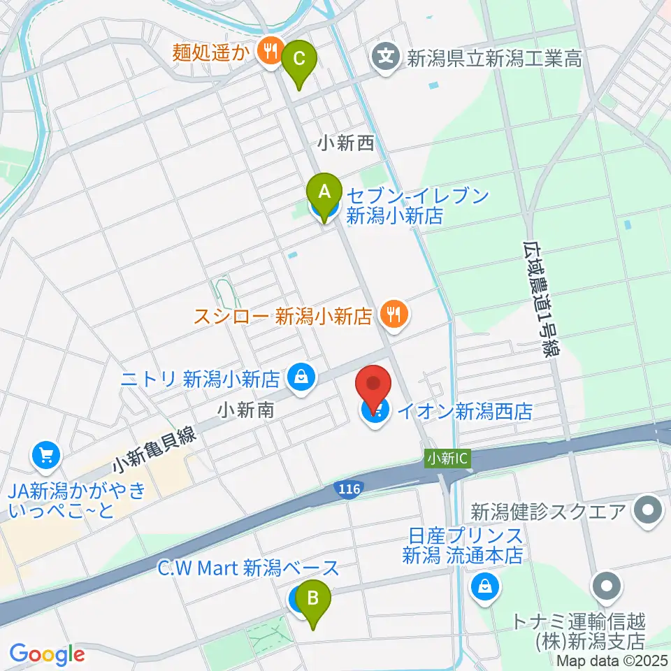 イオンシネマ新潟西周辺のコンビニエンスストア一覧地図
