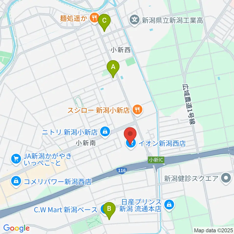 イオンシネマ新潟西周辺のコンビニエンスストア一覧地図