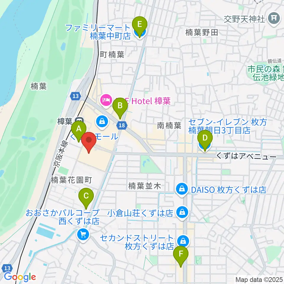 TOHOシネマズくずはモール周辺のコンビニエンスストア一覧地図