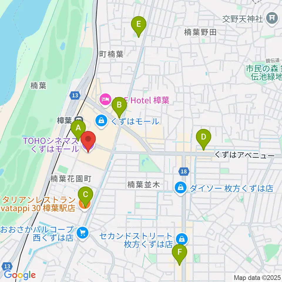 TOHOシネマズくずはモール周辺のコンビニエンスストア一覧地図
