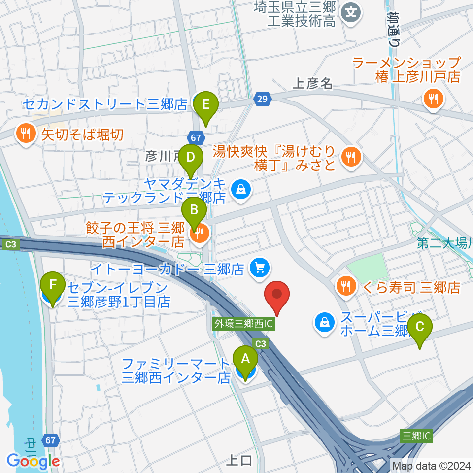 MOVIX三郷周辺のコンビニエンスストア一覧地図