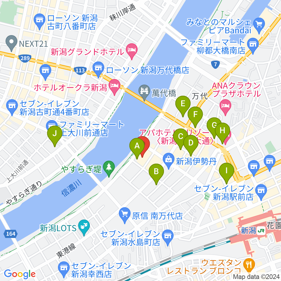 T ジョイ新潟万代 周辺のコンビニエンスストア一覧マップ
