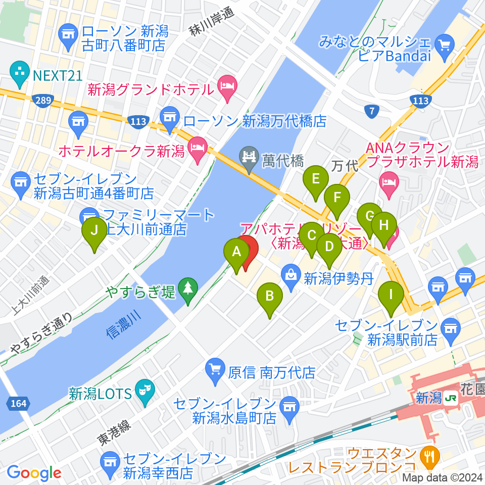 T・ジョイ新潟万代周辺のコンビニエンスストア一覧地図