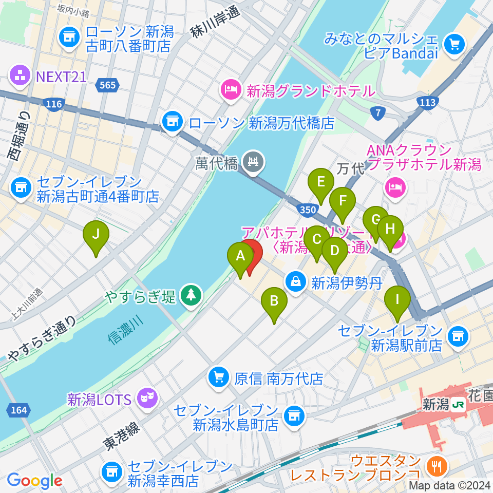 T・ジョイ新潟万代周辺のコンビニエンスストア一覧地図