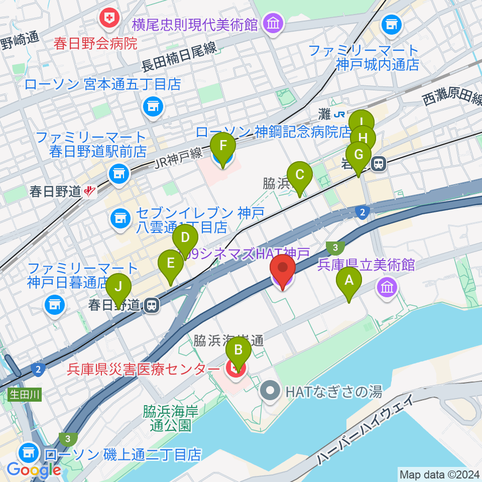 109シネマズHAT神戸周辺のコンビニエンスストア一覧地図