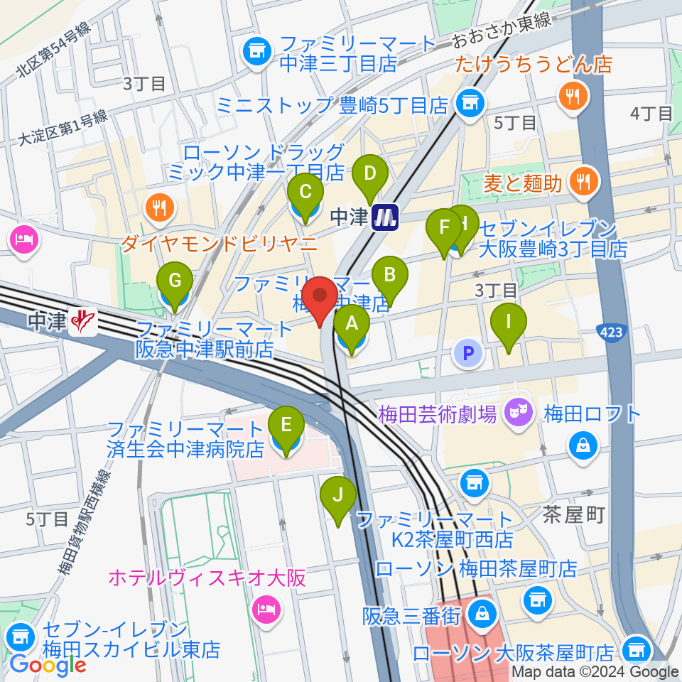 中津Step HALL周辺のコンビニエンスストア一覧地図