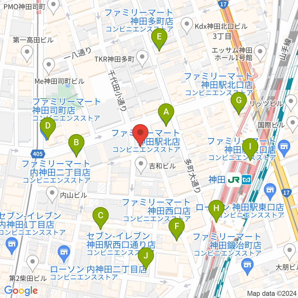 神田 音ステージ周辺のコンビニエンスストア一覧地図