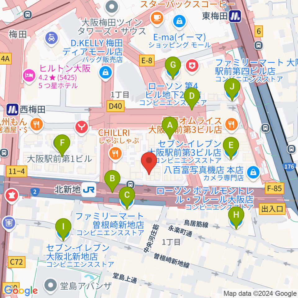 大阪弦楽器周辺のコンビニエンスストア一覧地図