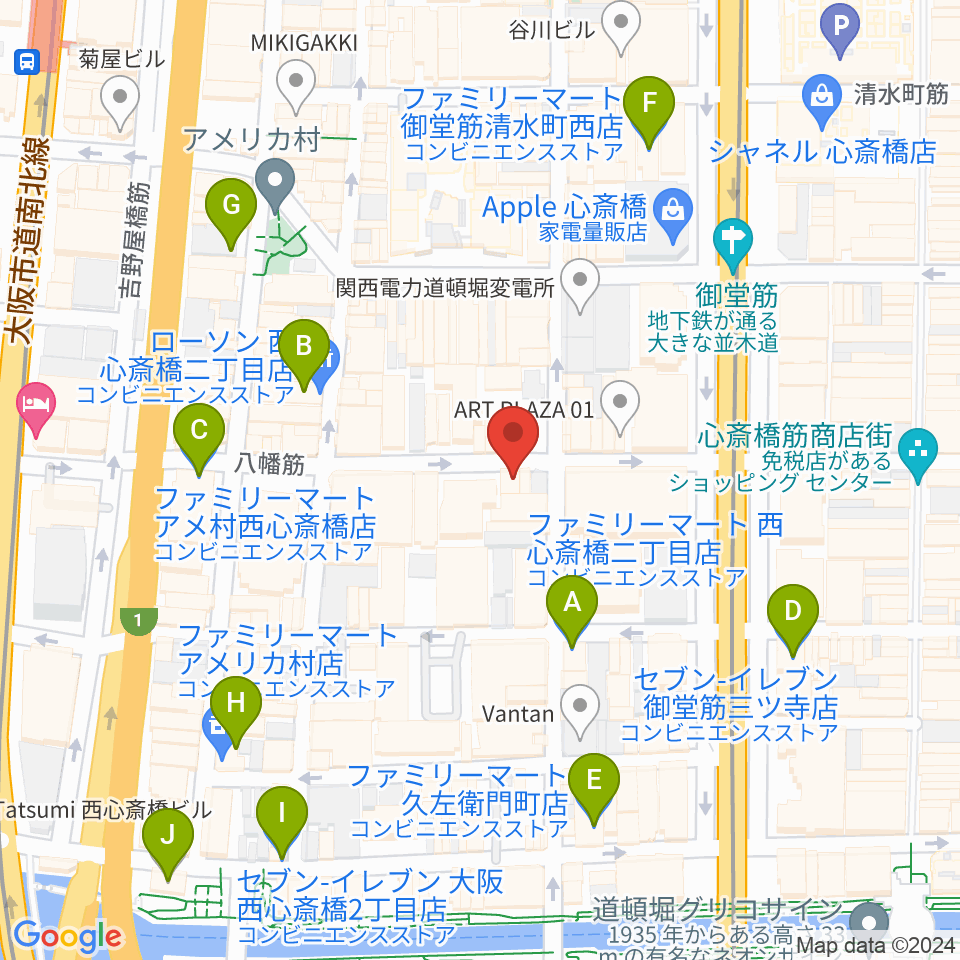 心斎橋 新神楽周辺のコンビニエンスストア一覧地図