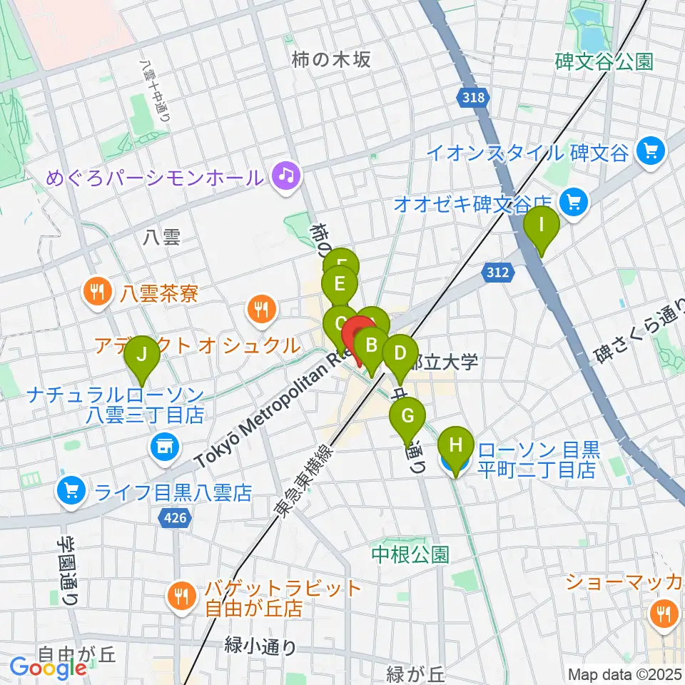ピアノスタジオノア 都立大店周辺のコンビニエンスストア一覧地図