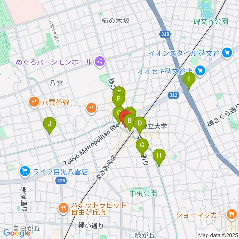 ピアノスタジオノア 都立大店周辺のコンビニエンスストア一覧地図