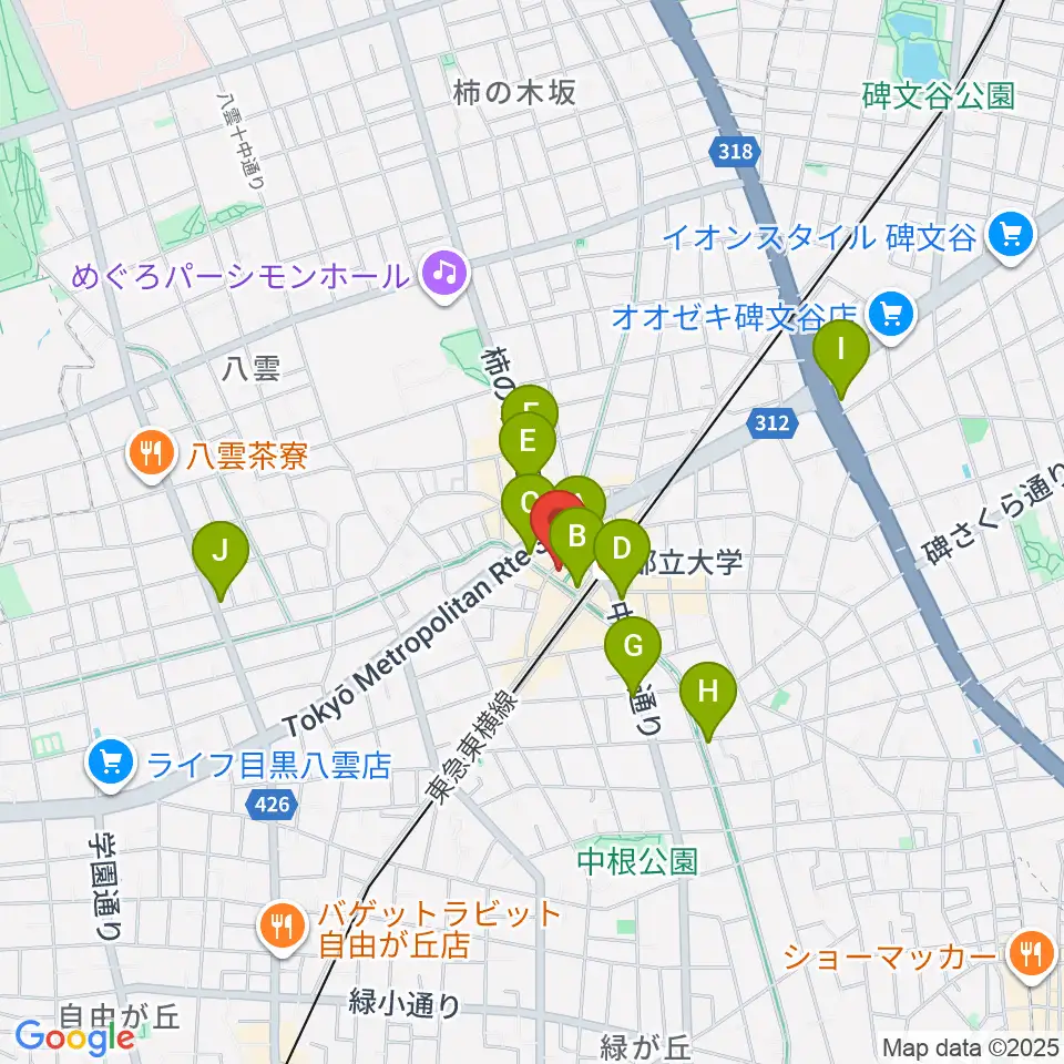 ピアノスタジオノア 都立大店周辺のコンビニエンスストア一覧地図