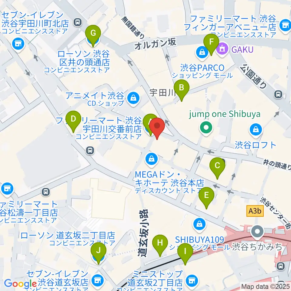 渋谷Club Malcolm周辺のコンビニエンスストア一覧地図