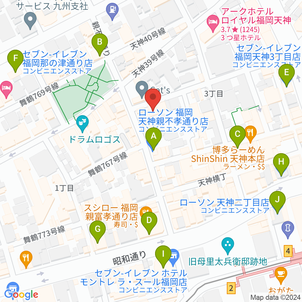 福岡ゴンスタジオ周辺のコンビニエンスストア一覧地図