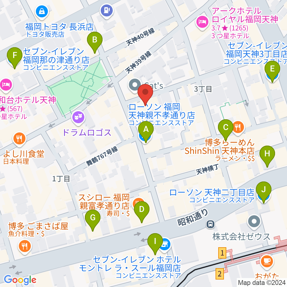 福岡ゴンスタジオ周辺のコンビニエンスストア一覧地図