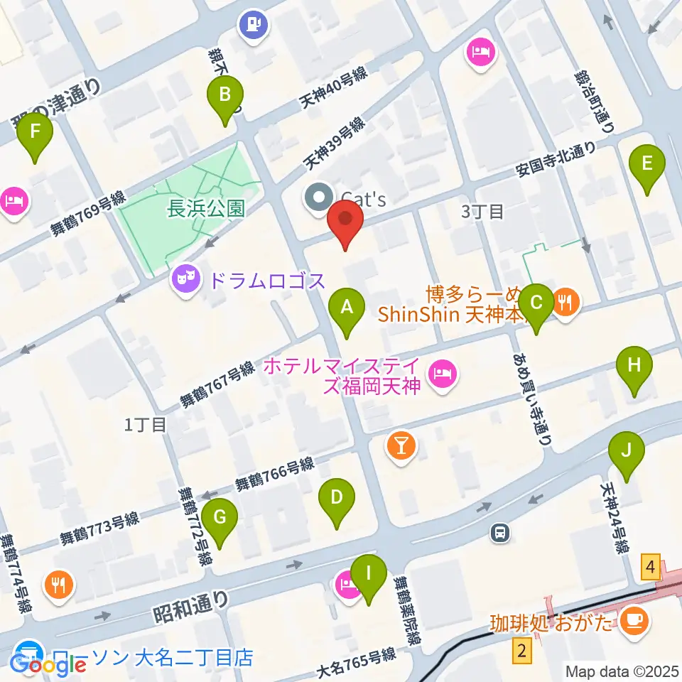 福岡ゴンスタジオ周辺のコンビニエンスストア一覧地図