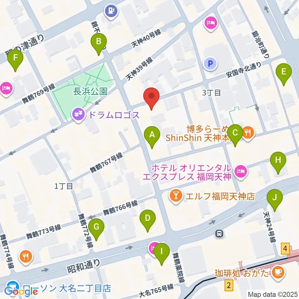 福岡ゴンスタジオ周辺のコンビニエンスストア一覧地図
