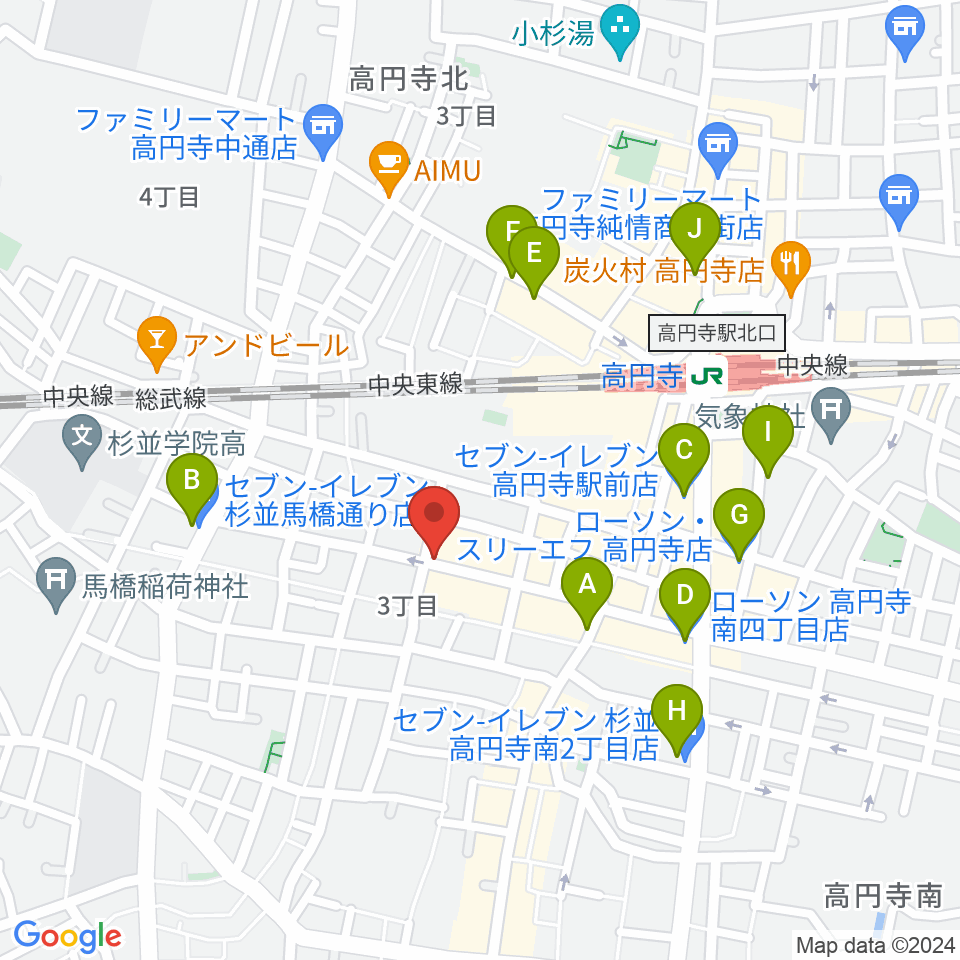 高円寺Knock周辺のコンビニエンスストア一覧地図