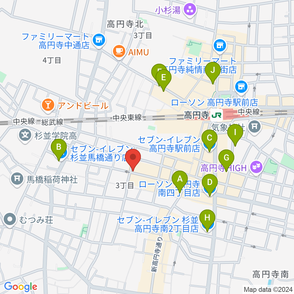 高円寺Knock周辺のコンビニエンスストア一覧地図