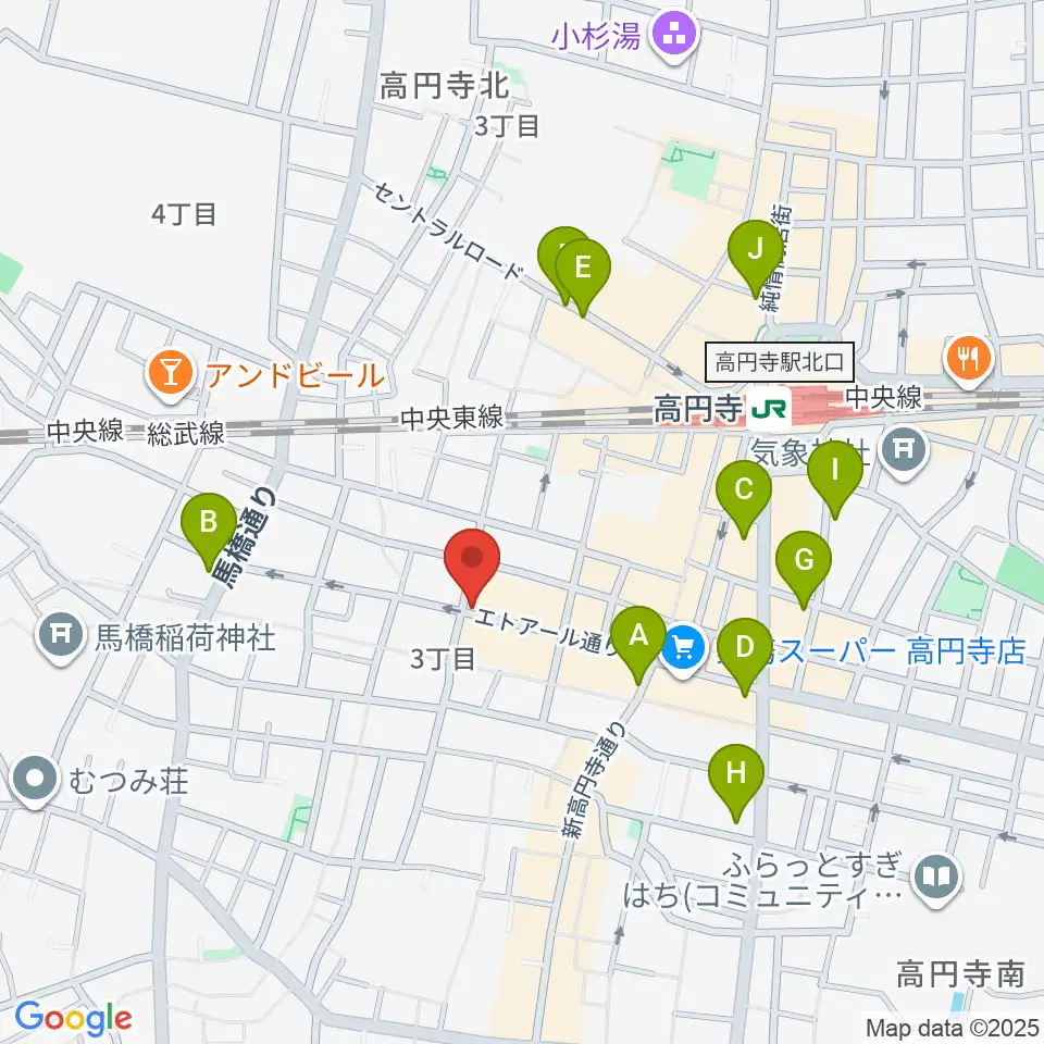 高円寺Knock周辺のコンビニエンスストア一覧地図