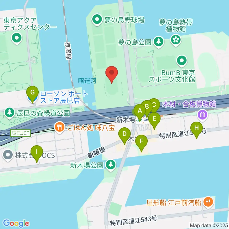 江東区夢の島競技場周辺のコンビニエンスストア一覧地図
