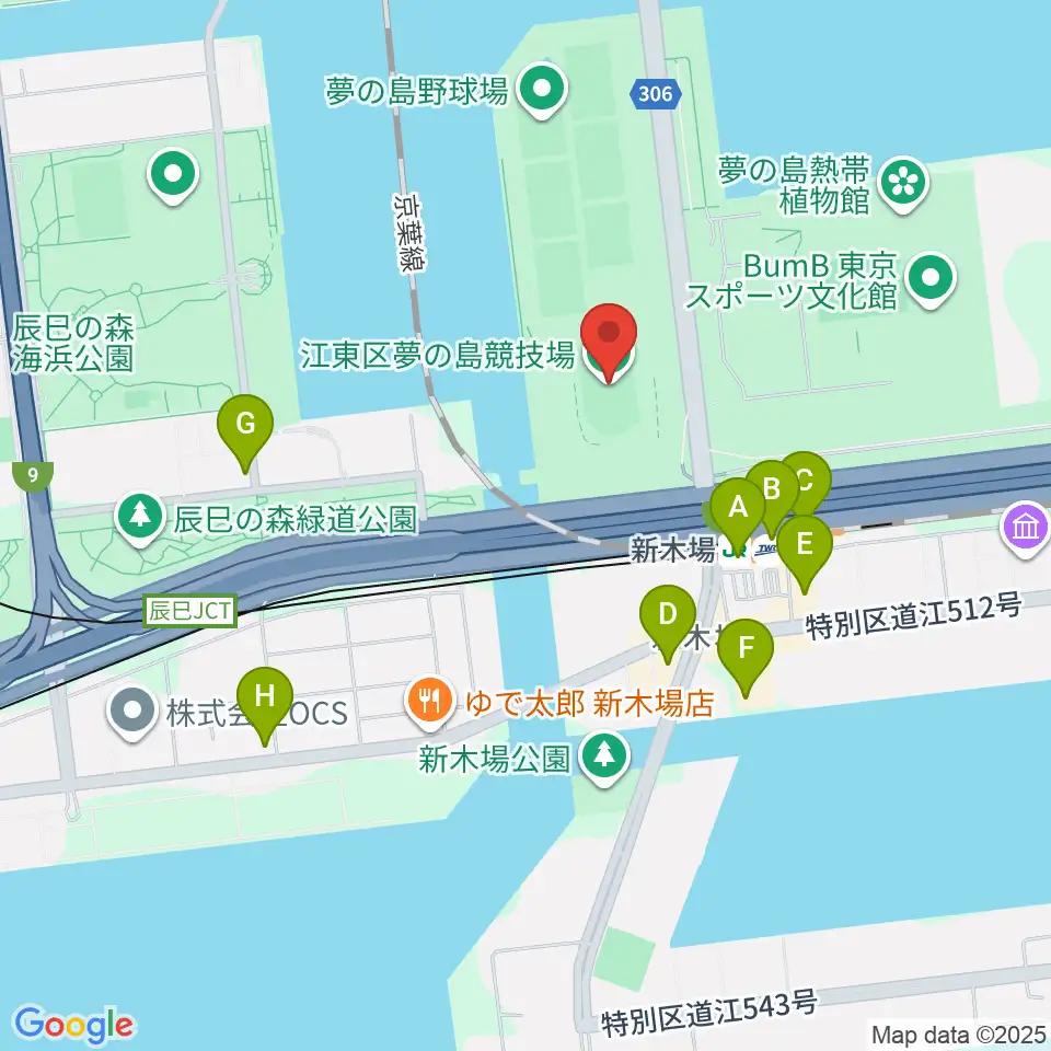 江東区夢の島競技場周辺のコンビニエンスストア一覧地図