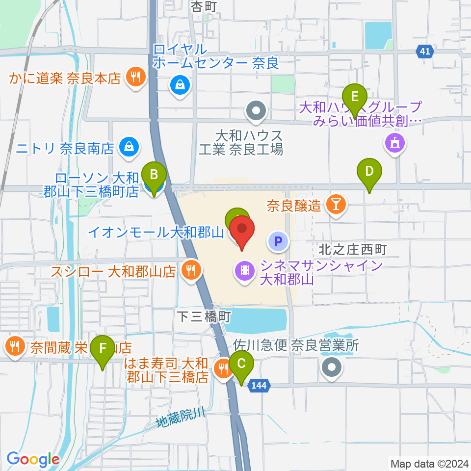 シネマサンシャイン大和郡山周辺のコンビニエンスストア一覧地図